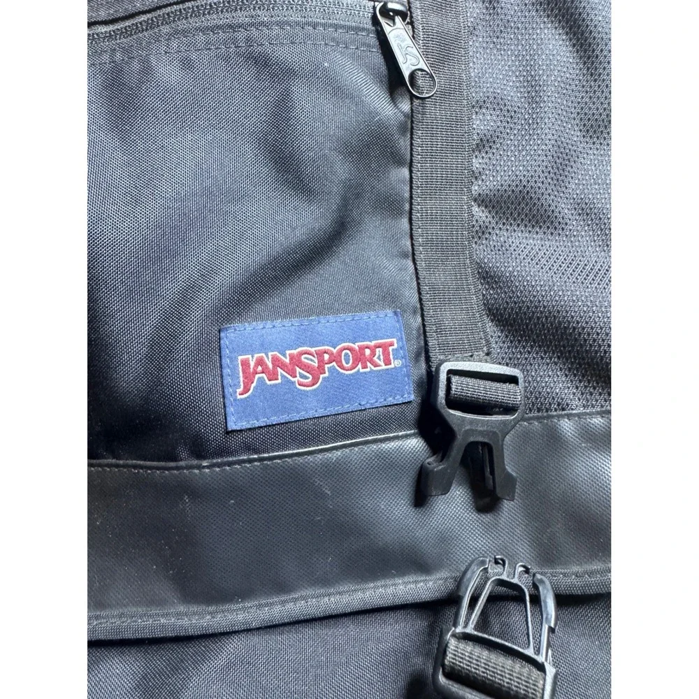 JanSport Messenger Bag Black Canvas Laptop Crossbody Shoulder Satchel Travel Bag
